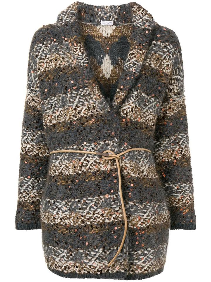 Brunello Cucinelli Contrast Knitted Cardigan - Grey