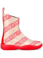 Maison Margiela Striped Floral Boots - Red