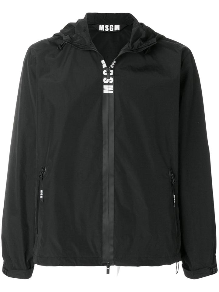 Msgm Logo Hooded Windbreaker - Black