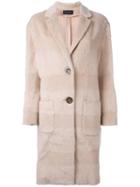 Piazza Sempione Striped Button Down Coat, Women's, Size: 40, Nude/neutrals, Alpaca/virgin Wool