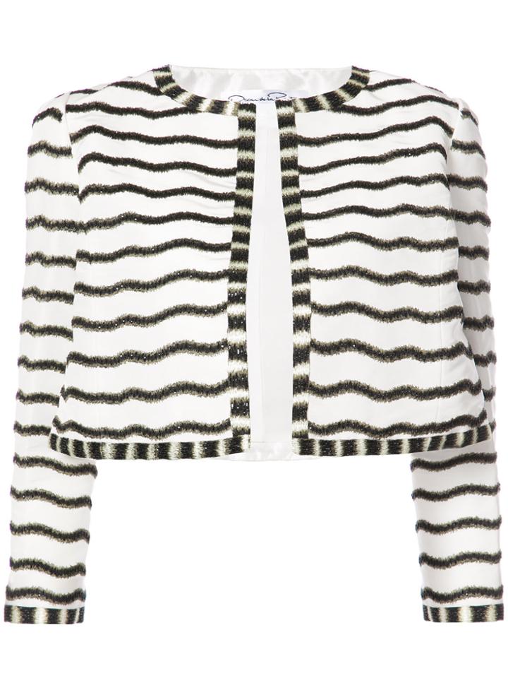 Oscar De La Renta Beaded Stripe Cropped Jacket - White