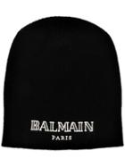 Balmain Cashmere Logo Embroidered Beanie - Black
