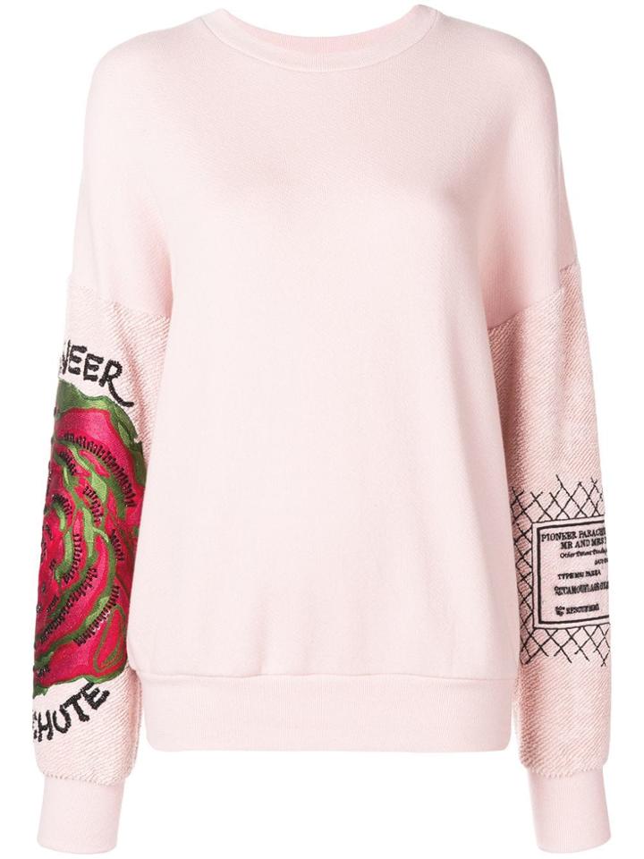 Mr & Mrs Italy Embroidered Floral Sweatshirt - Pink & Purple