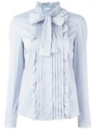 Red Valentino Ruffled Pussy-bow Blouse, Women's, Size: 42, Blue, Cotton/polyamide/acetate/spandex/elastane