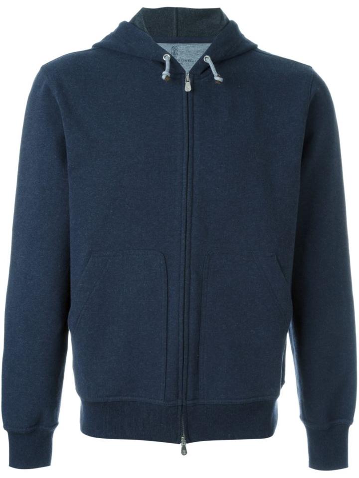 Brunello Cucinelli Zipped Hoodie, Men's, Size: Medium, Blue, Spandex/elastane/cotton