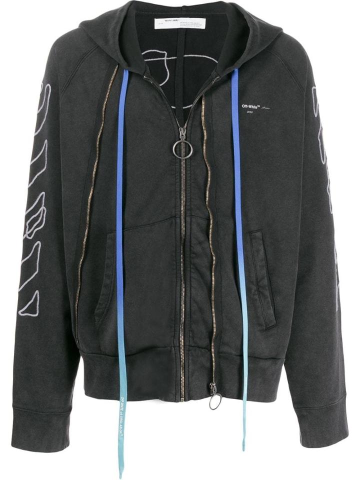 Off-white Abstract Arrows Zipped Hooded Sweater - Black