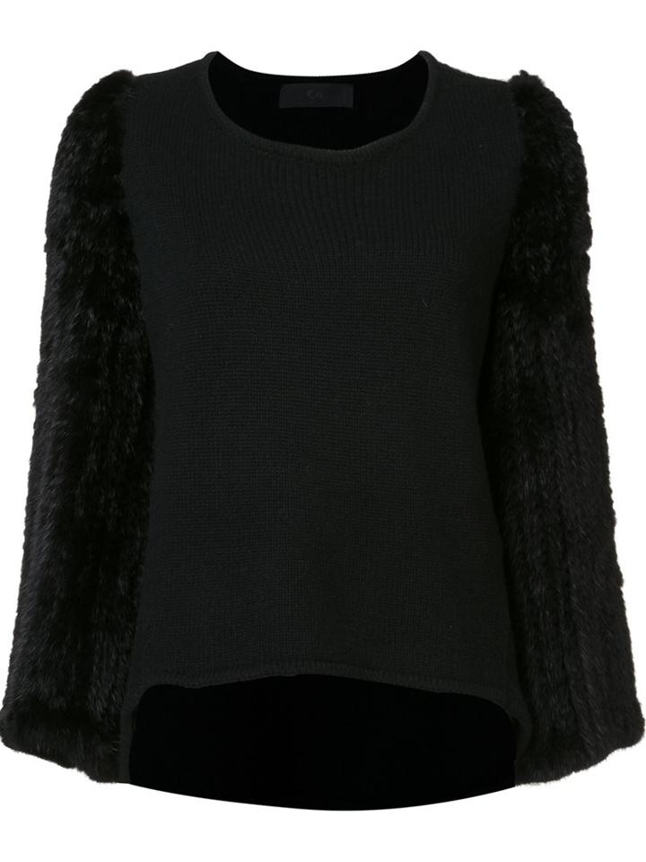 Co Fur Sleeve Sweater, Women's, Size: Small, Black, Mink Fur/cashmere