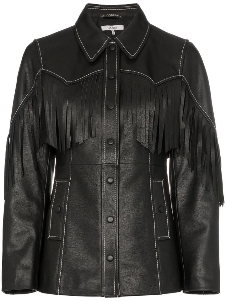 Ganni Angela Fringed Leather Jacket - Black