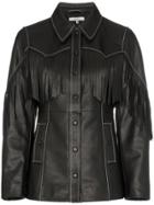Ganni Angela Fringed Leather Jacket - Black
