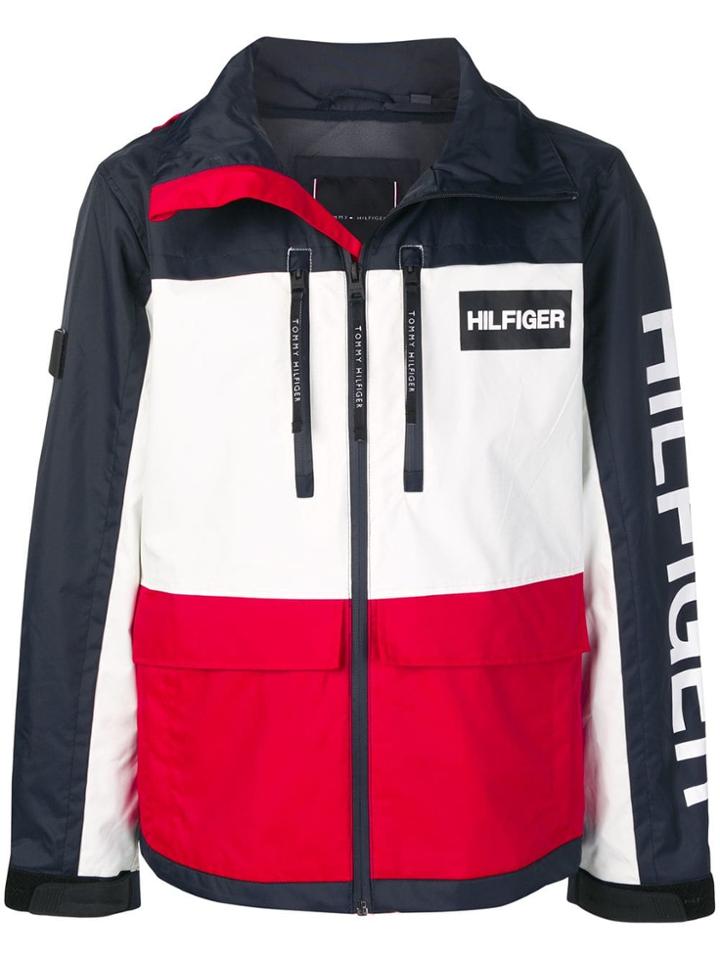 Tommy Hilfiger Logo Printed Hooded Jacket - Blue