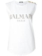 Balmain Logo T-shirt, Women's, Size: 42, White, Cotton