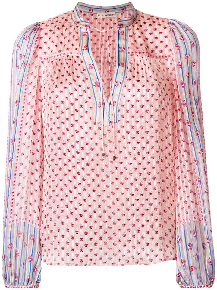 Ulla Johnson Floral-embroidered Sheer Blouse - Pink & Purple
