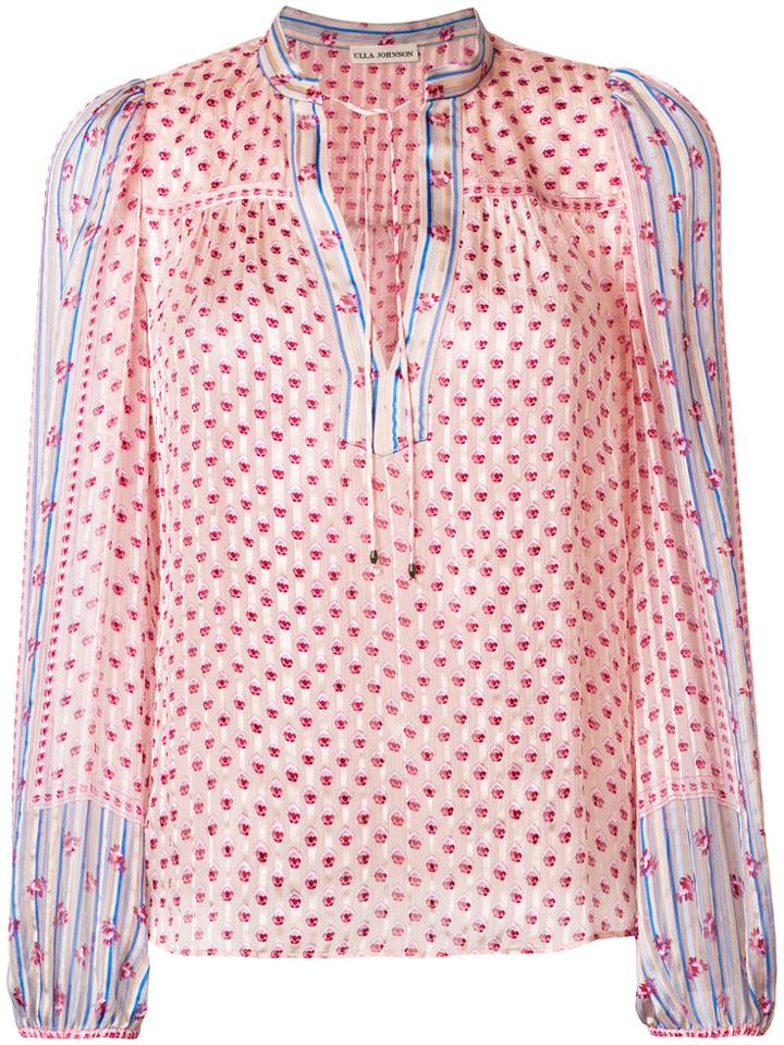 Ulla Johnson Floral-embroidered Sheer Blouse - Pink & Purple