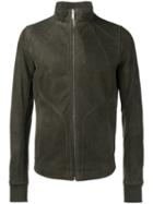 Rick Owens Zipped Leather Jacket, Men's, Size: 50, Grey, Cotton/calf Leather/cupro