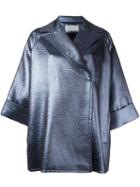Gianluca Capannolo Metallic Oversized Short Coat, Women's, Size: 38, Blue, Polyester/cotton/acrylic/polyamide