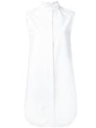 Thom Browne Sleeveless Shirt Dress, Women's, Size: 42, White, Silk/cotton/polyester