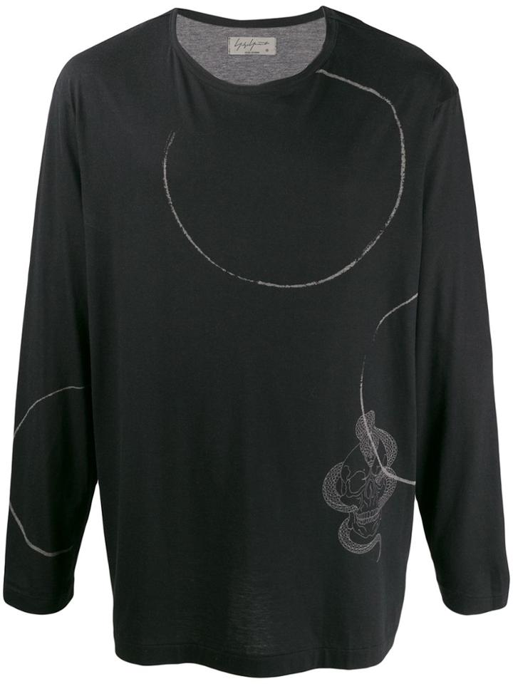 Yohji Yamamoto Printed Detail Long Sleeve Top - Black