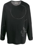 Yohji Yamamoto Printed Detail Long Sleeve Top - Black
