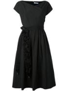 Blumarine Ruffled Belted Flared Dress, Women's, Size: 44, Black, Cotton/polyamide/spandex/elastane/spandex/elastane