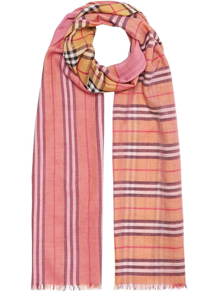 Burberry Vintage Check Colour Block Wool Silk Scarf - Pink