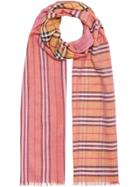 Burberry Vintage Check Colour Block Wool Silk Scarf - Pink