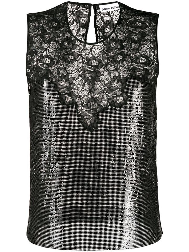 Paco Rabanne Metallic Lace Trim Top - Black