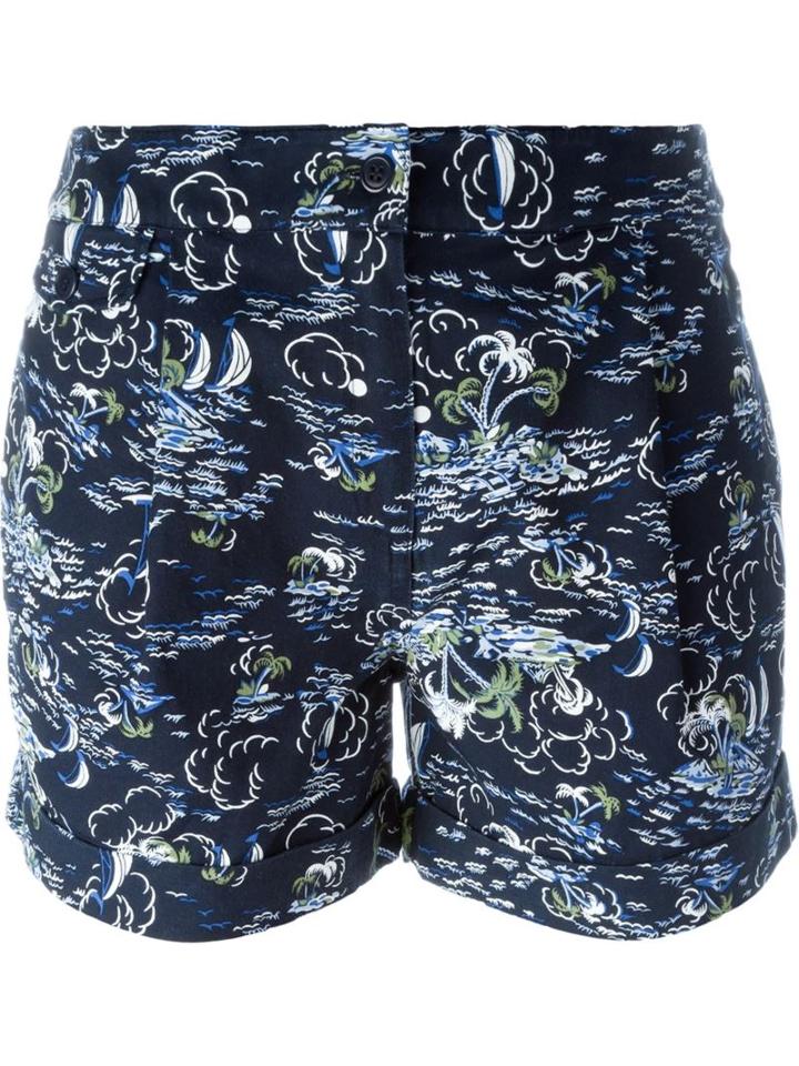 Ymc Hawaiian Print Shorts, Women's, Size: 10, Blue, Cotton/lyocell