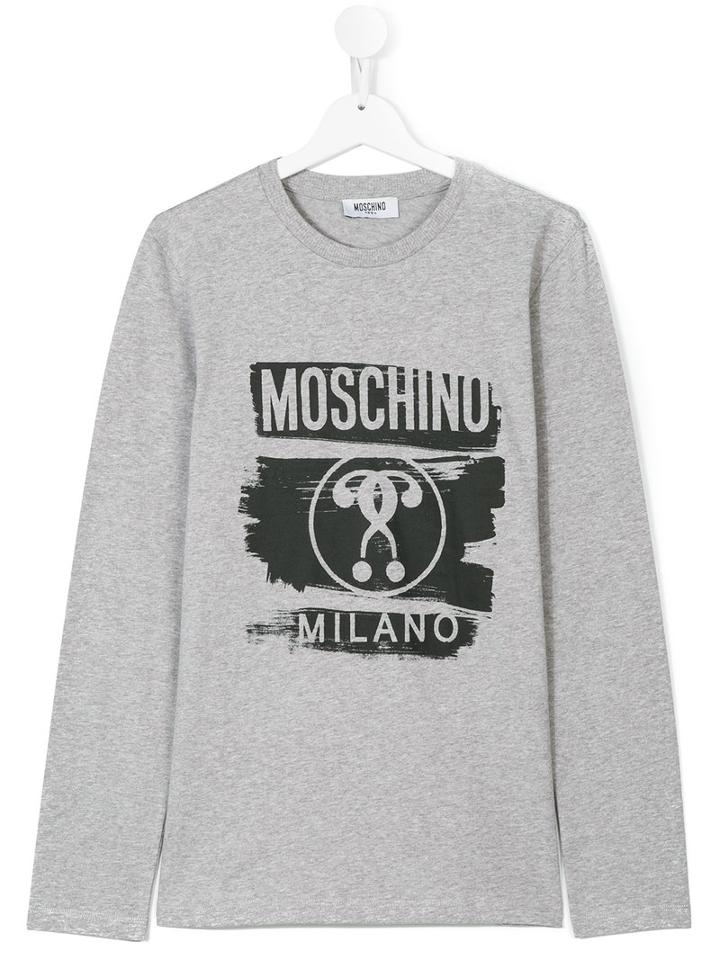 Moschino Kids - Logo Print Long Sleeve T-shirt - Kids - Cotton/spandex/elastane - 14 Yrs, Grey