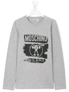 Moschino Kids - Logo Print Long Sleeve T-shirt - Kids - Cotton/spandex/elastane - 14 Yrs, Grey