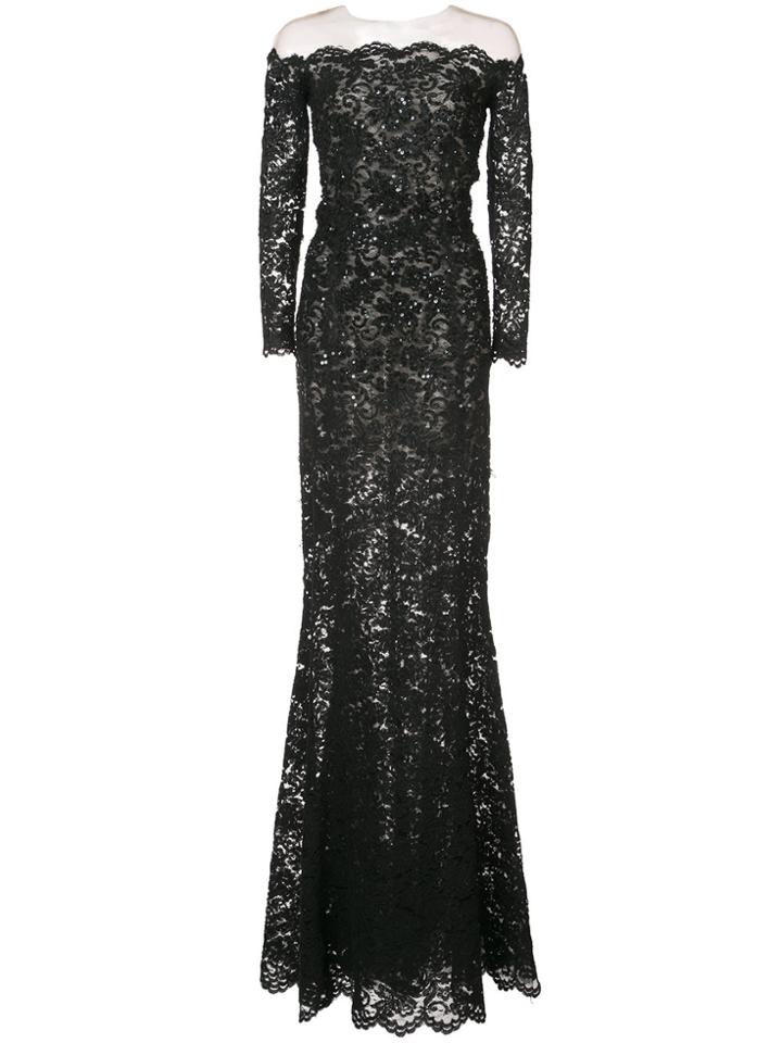 Oscar De La Renta Lace Embroidered Flared Dress - Black