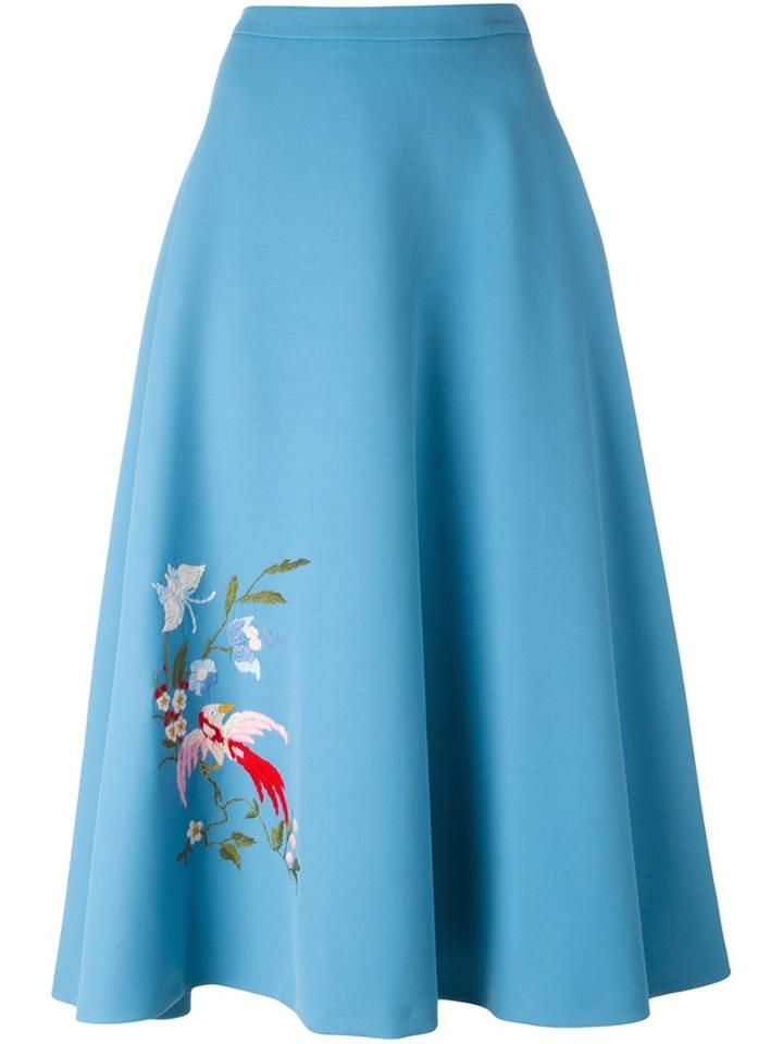 Vivetta Bird Embroidered A-line Skirt, Women's, Size: 38, Blue, Viscose/virgin Wool/spandex/elastane/acetate