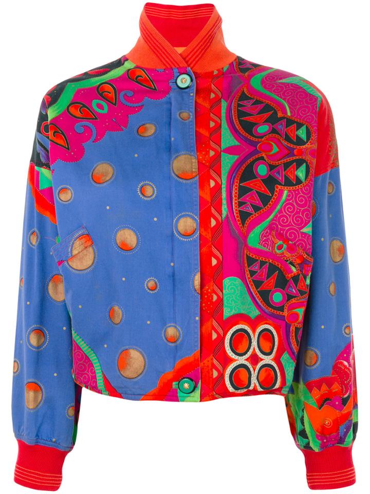 Versace Vintage Abstract Printed Bomber Jacket - Yellow & Orange