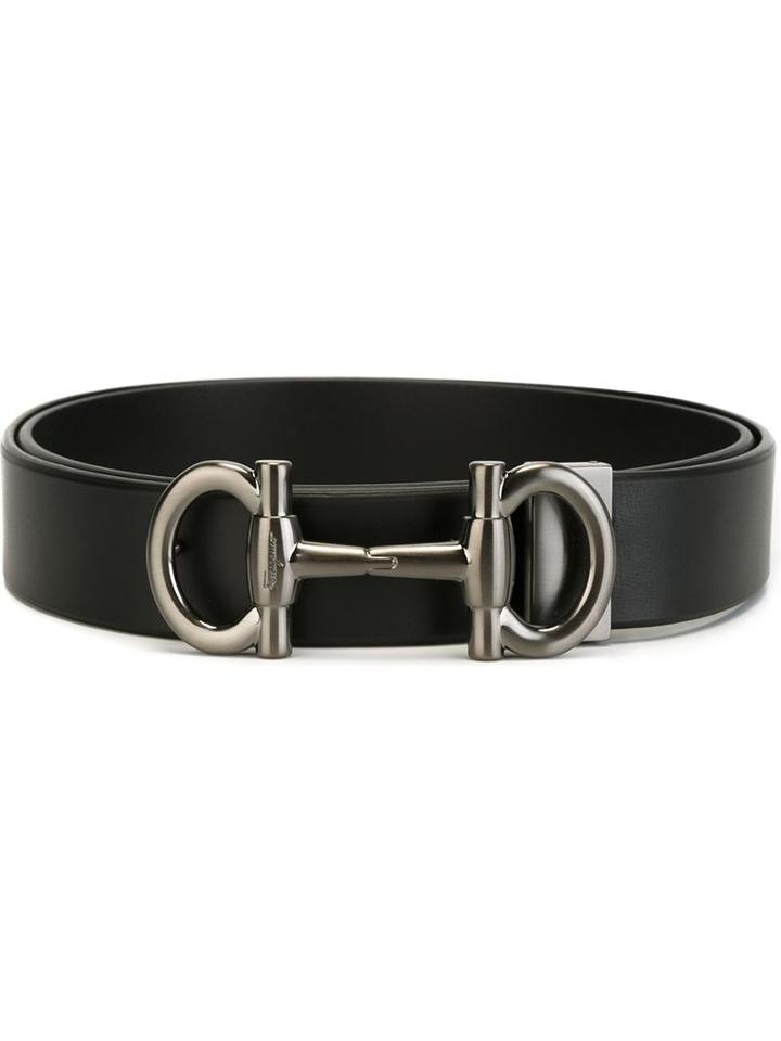 Salvatore Ferragamo Double Gancini Belt, Men's, Size: 115, Black, Calf Leather