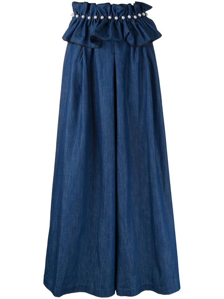 Huishan Zhang Belted Denim Palazzo Pants, Women's, Size: 8, Blue, Cotton/polyester