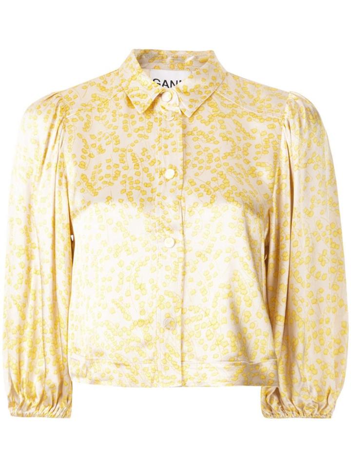Ganni Cropped Printed Shirt - Yellow