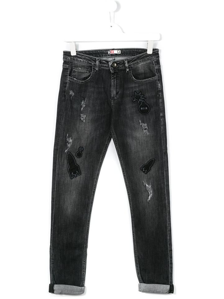 Msgm Kids Patchwork Distressed Jeans, Boy's, Size: 14 Yrs, Black