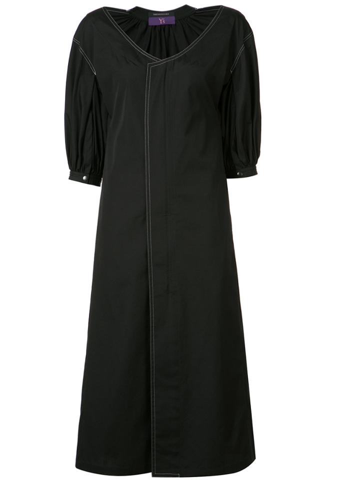 Y's Gathered Detail Midi Dress - Black