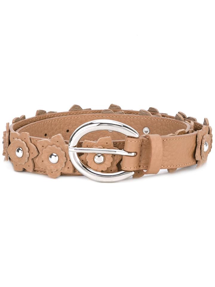 Orciani - Flower Applique Belt - Women - Leather/brass - 85, Nude/neutrals, Leather/brass