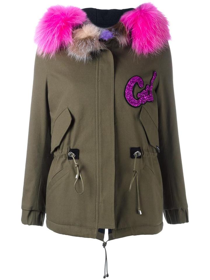 Forte Couture Embroidered Parka, Women's, Size: 42, Green, Cotton/spandex/elastane/wool/racoon Fur