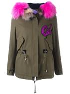 Forte Couture Embroidered Parka, Women's, Size: 42, Green, Cotton/spandex/elastane/wool/racoon Fur