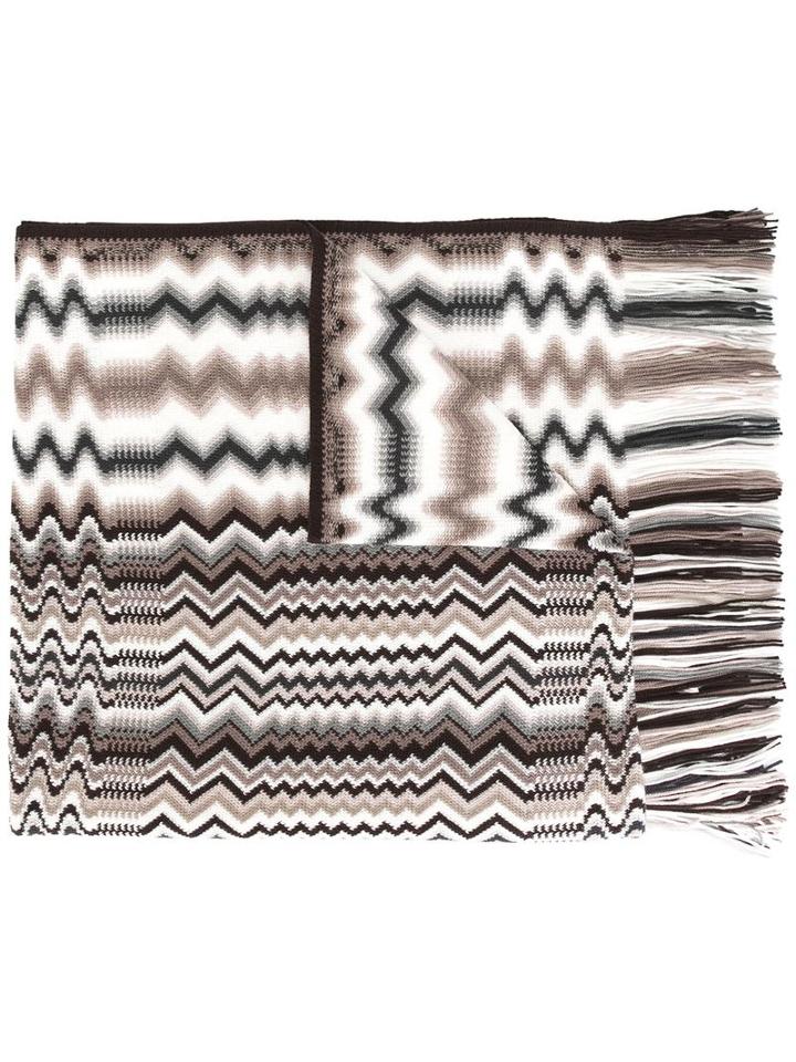 Missoni Zig-zag Pattern Scarf, Women's, Brown, Acrylic/polyester