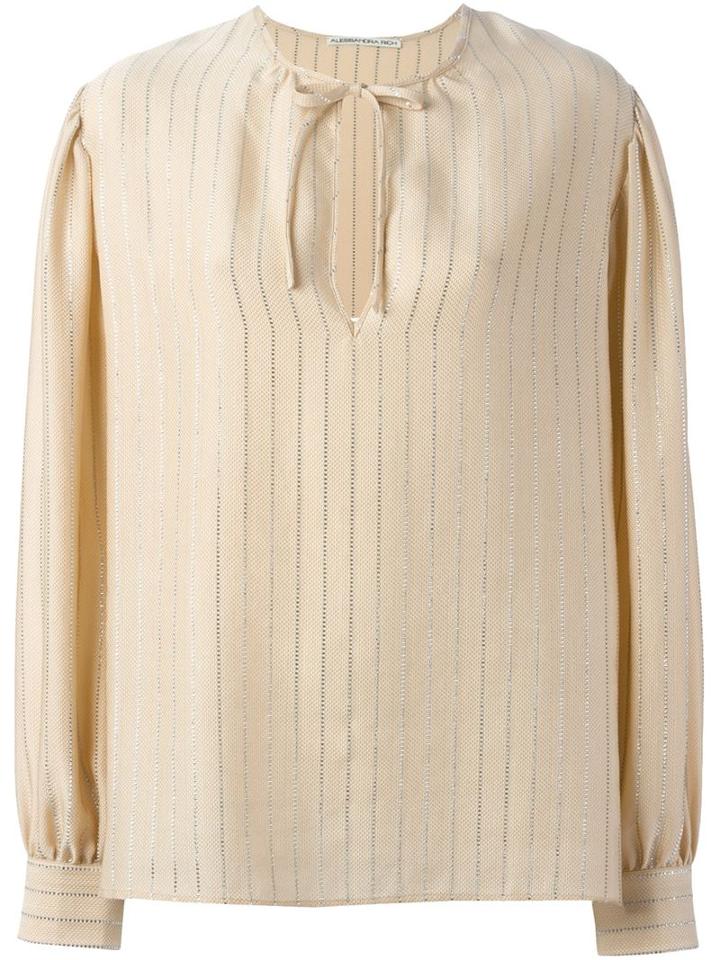 Alessandra Rich Pinstripe Blouse, Women's, Size: 40, Nude/neutrals, Silk/polyester