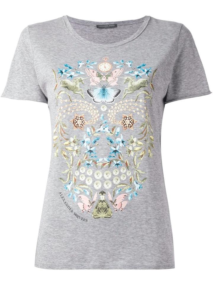 Alexander Mcqueen 'obsession' Print T-shirt, Women's, Size: 42, Grey, Cotton