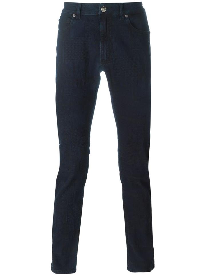 Versace Jacquard Skinny Jeans, Men's, Size: 31, Blue, Cotton/spandex/elastane/polyester