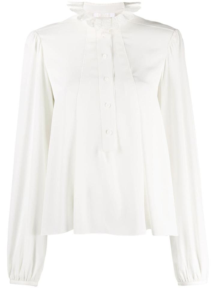 Chloé Embroidered Ruff Collar Blouse - White