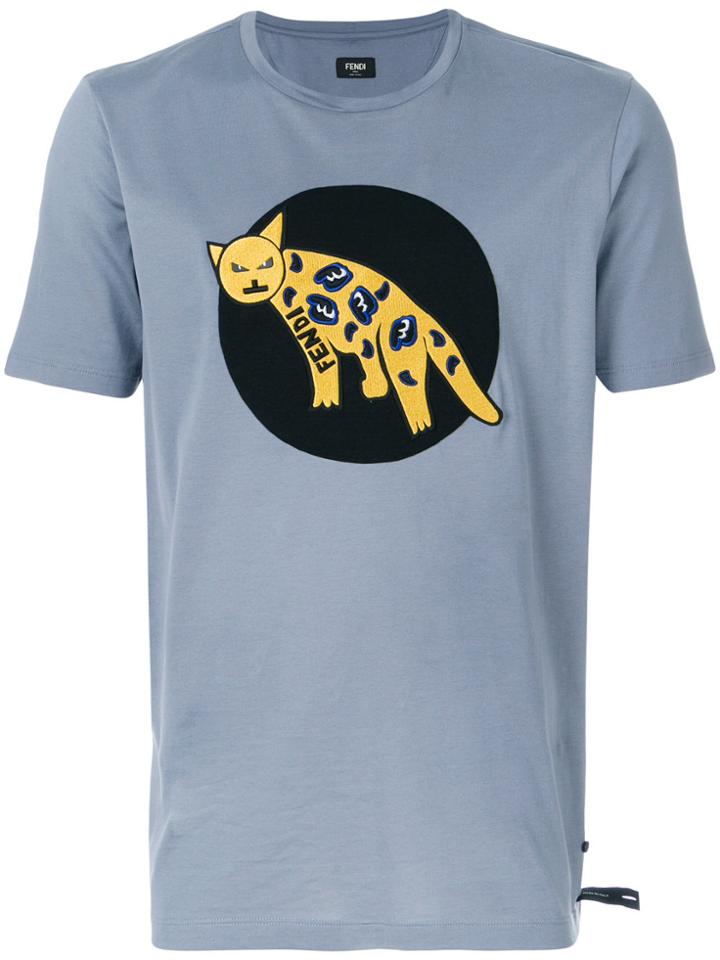 Fendi Logo Embroidered T-shirt - Grey