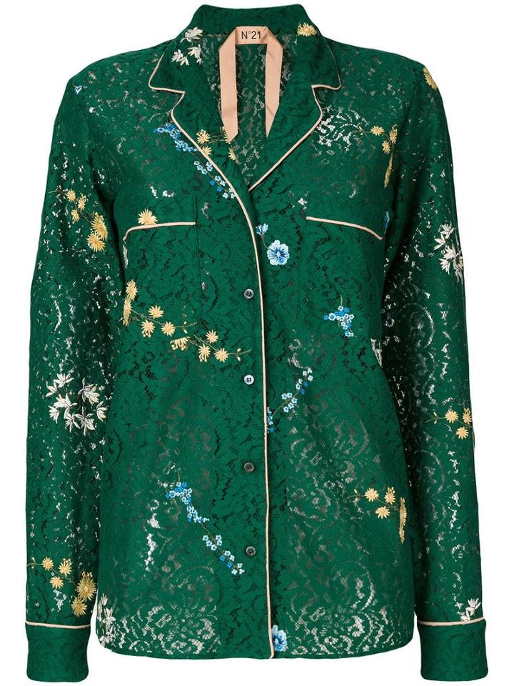 No21 - Lace Shirt - Women - Silk/cotton/polyamide/acetate - 40, Green, Silk/cotton/polyamide/acetate
