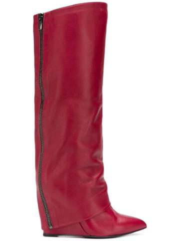 The Seller Zipped Knee High Boots - Red