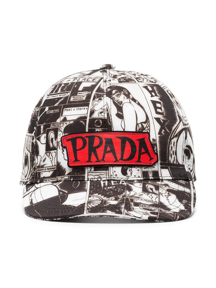 Prada Black And White Cartoon Print Cap