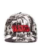 Prada Black And White Cartoon Print Cap